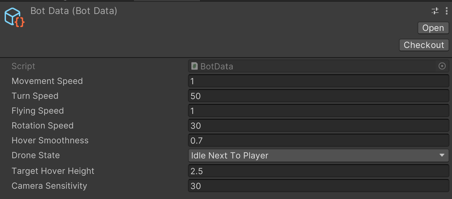 BotData movement and hover configuration