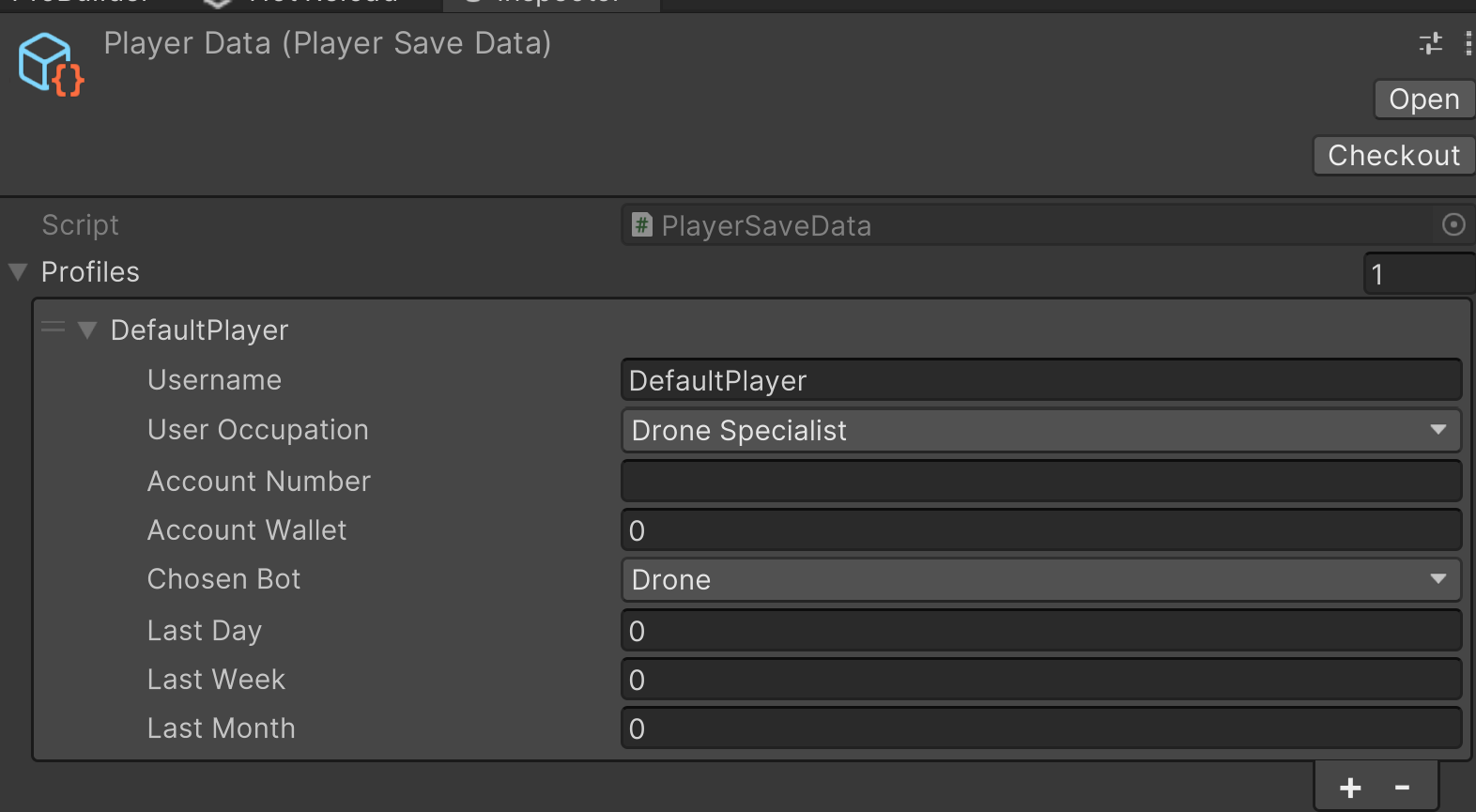 Player save data / default profile