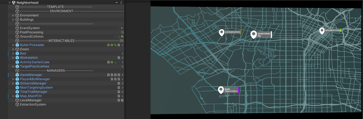 Neighborhood scene hierarchy with Map_MainPOV selected