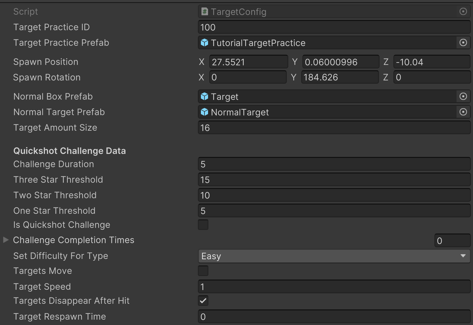 Target config selection and challenge modes