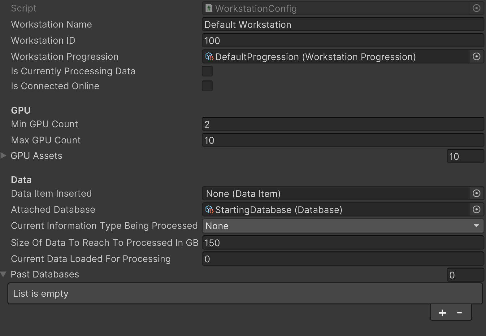 Default workstation / attached database configuration