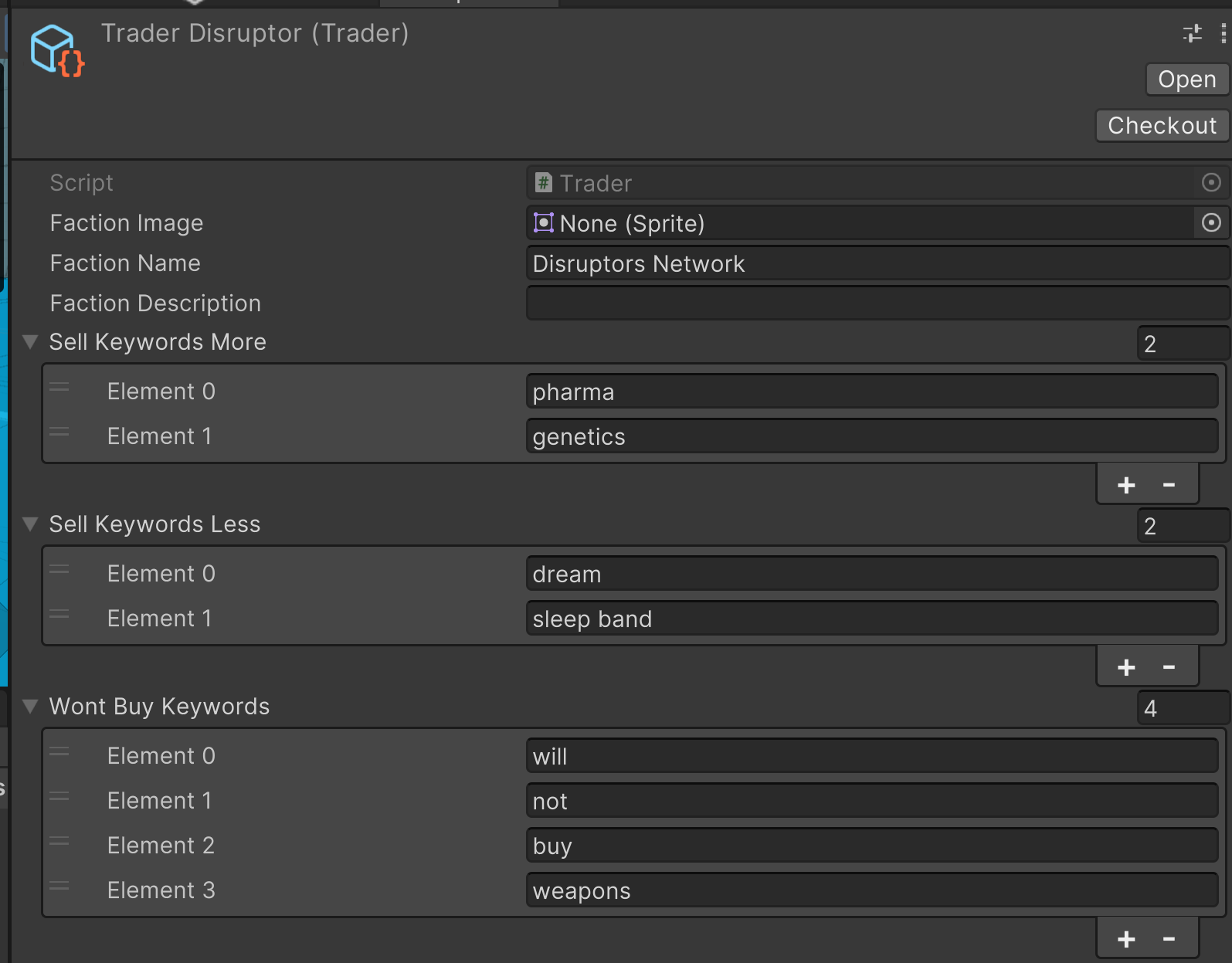 Trader configuration / keyword logic