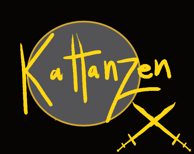 Kattanzen hand-drawn gold logo with crossed swords