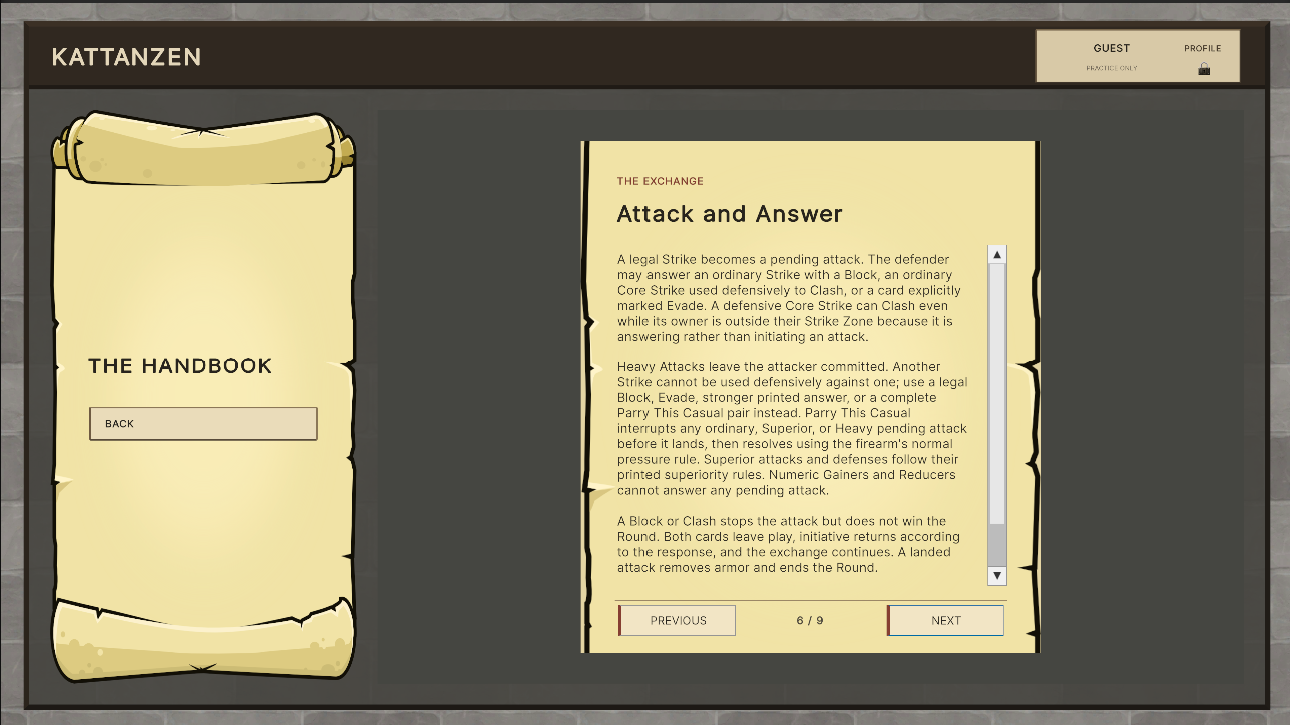 Kattanzen Club Duelists Handbook page explaining how attacks are answered