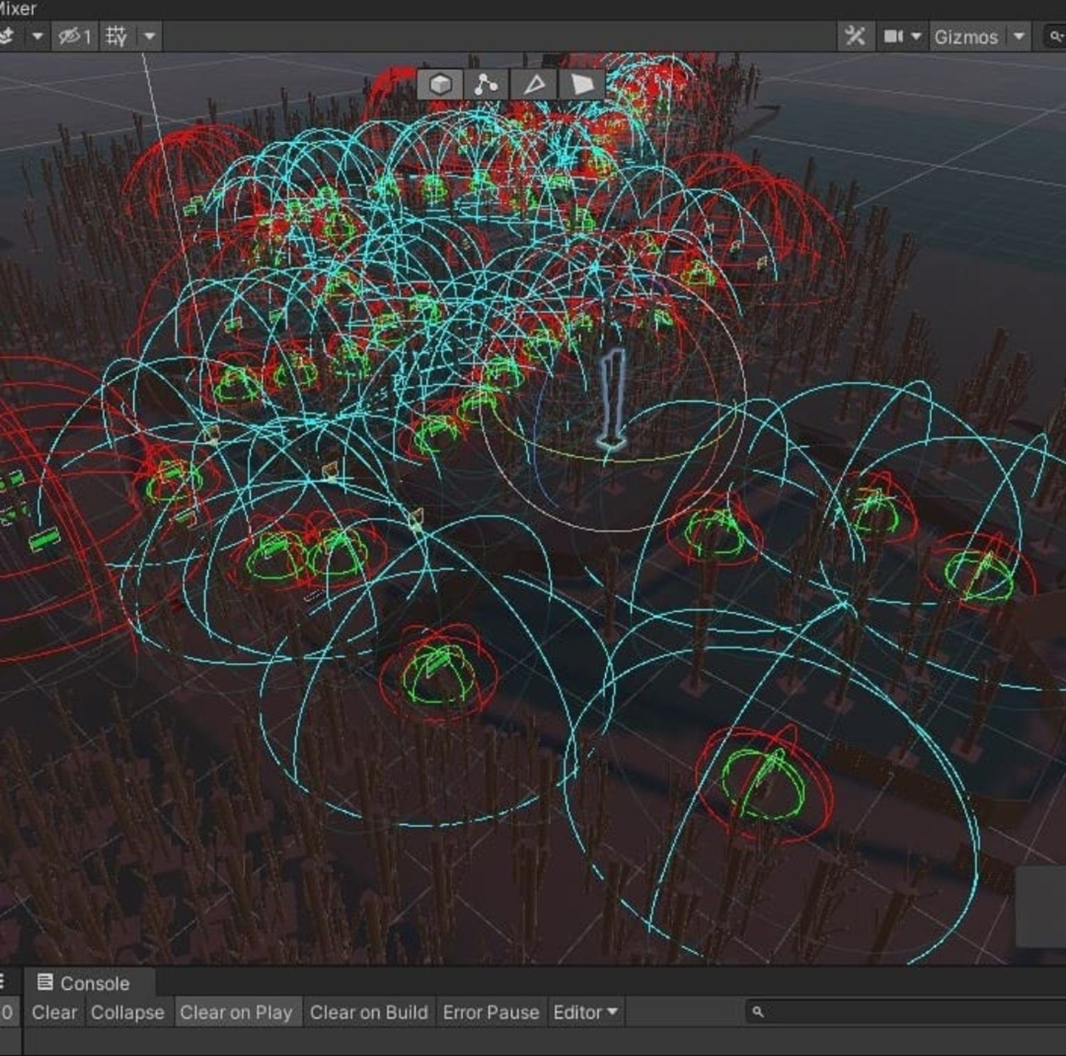 Unity editor view of the Vile Escape Road Level showing enemy, encounter, and trigger placement volumes